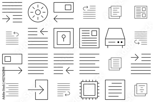 Mega Set Of Vector Interface Essential Thin Line Set Icons Silhouette Vector Logo Design Containing Indent,Writing,Format,Formatting,Paragraph Outline Icons Collection. Simple Vector Illustration