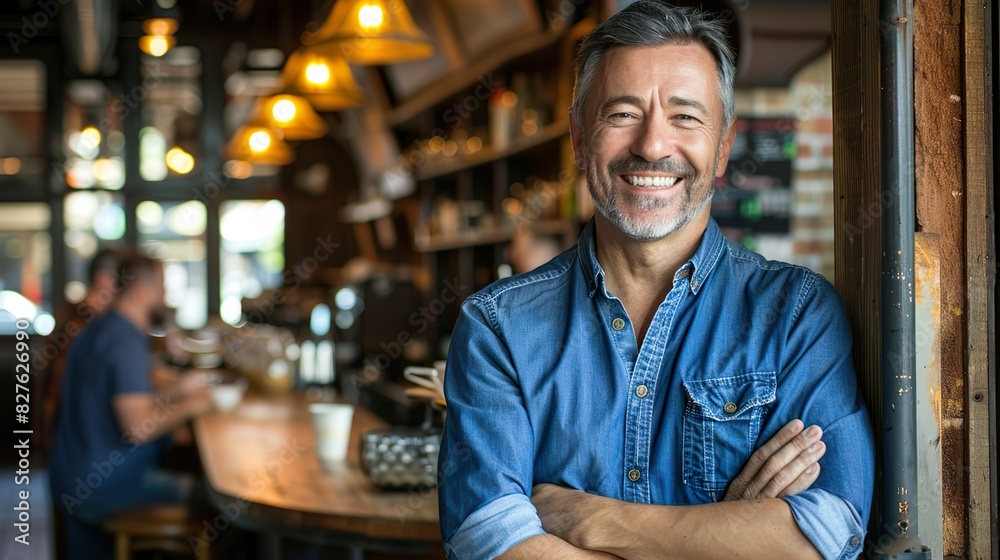 Successful Businessman Posing In Stylish Café With Modern Decor Successful Businessman Posing In Stylish Café With Modern Decor