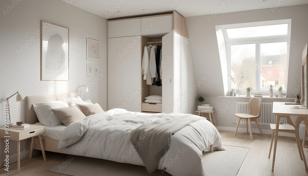 Fototapeta premium Scandinavian bedroom interior design bedroom