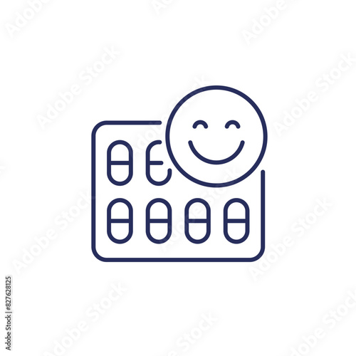 antidepressant pills line icon on white