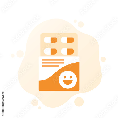 antidepressant pills icon, depression treatment vector