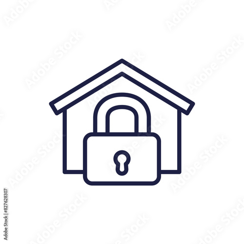 house and lock line icon on white