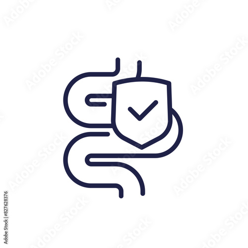 intestine line icon with a shield
