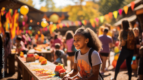 Happy Girl Participating in Craft Activities at a Festival