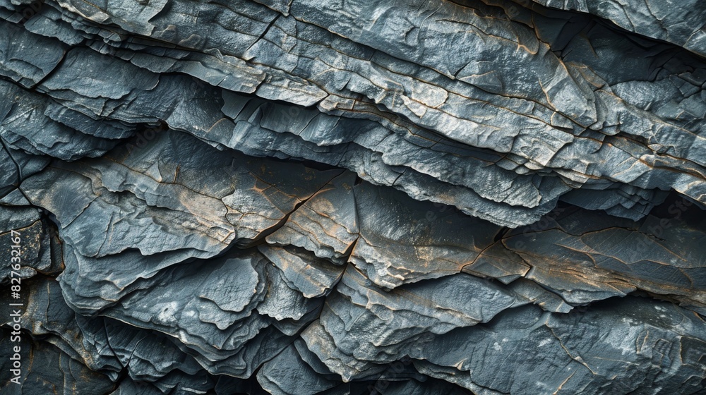 A detailed view of a rock surface showing numerous strata and layers A detailed view of a rock surface showing numerous strata and layers