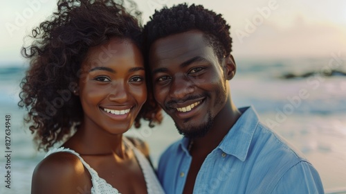 Couple, hug and ocean image, marital grin and love, vacation and bonding holiday. Mexico, cheerful and relaxed at beach or sea, holiday, travel, summer, peace by waves