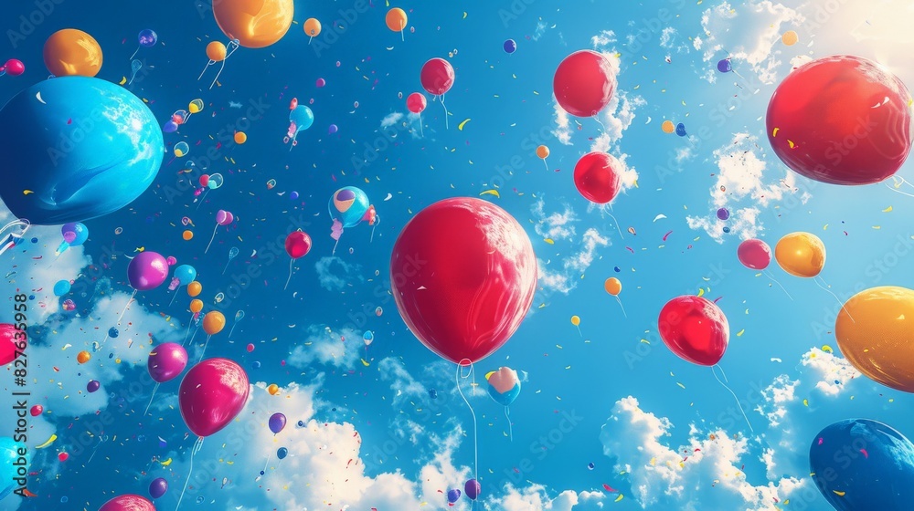 A vibrant balloon festival depicted in a minimalist style, with balloons of various sizes and colors filling the sky. The cheerful and festive atmosphere is captured beautifully in the illustration. A vibrant balloon festival depicted in a minimalist style, with balloons of various sizes and colors filling the sky. The cheerful and festive atmosphere is captured beautifully in the illustration.