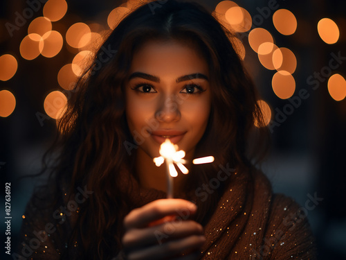 Tis the season for merriment as a girl holds bengal lights, celebrating the holidays with glee