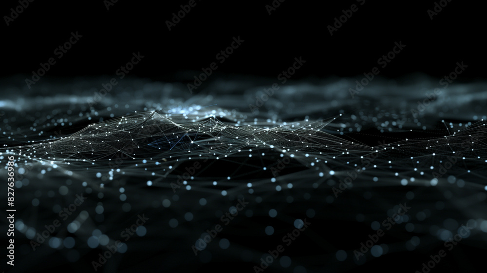 Abstract digital network with glowing connections on dark background