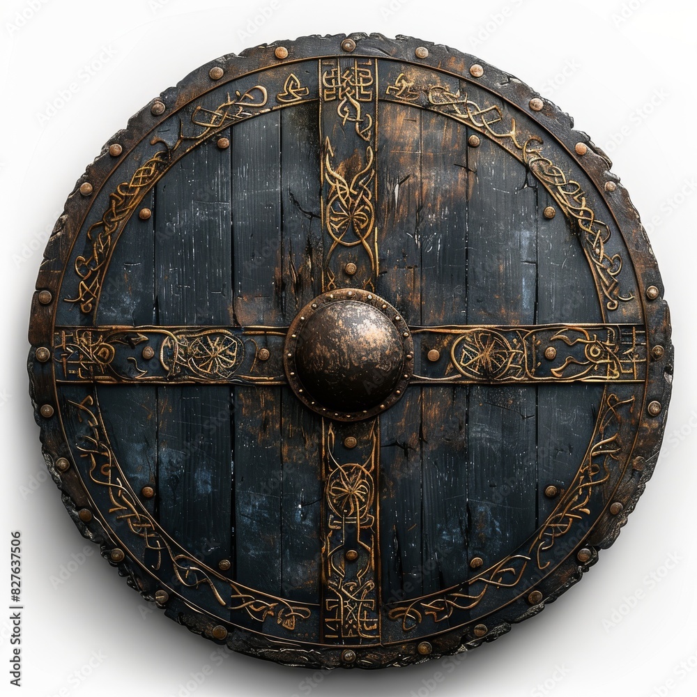 Ancient Wooden Shield With Metal Decorations Ancient Wooden Shield With Metal Decorations