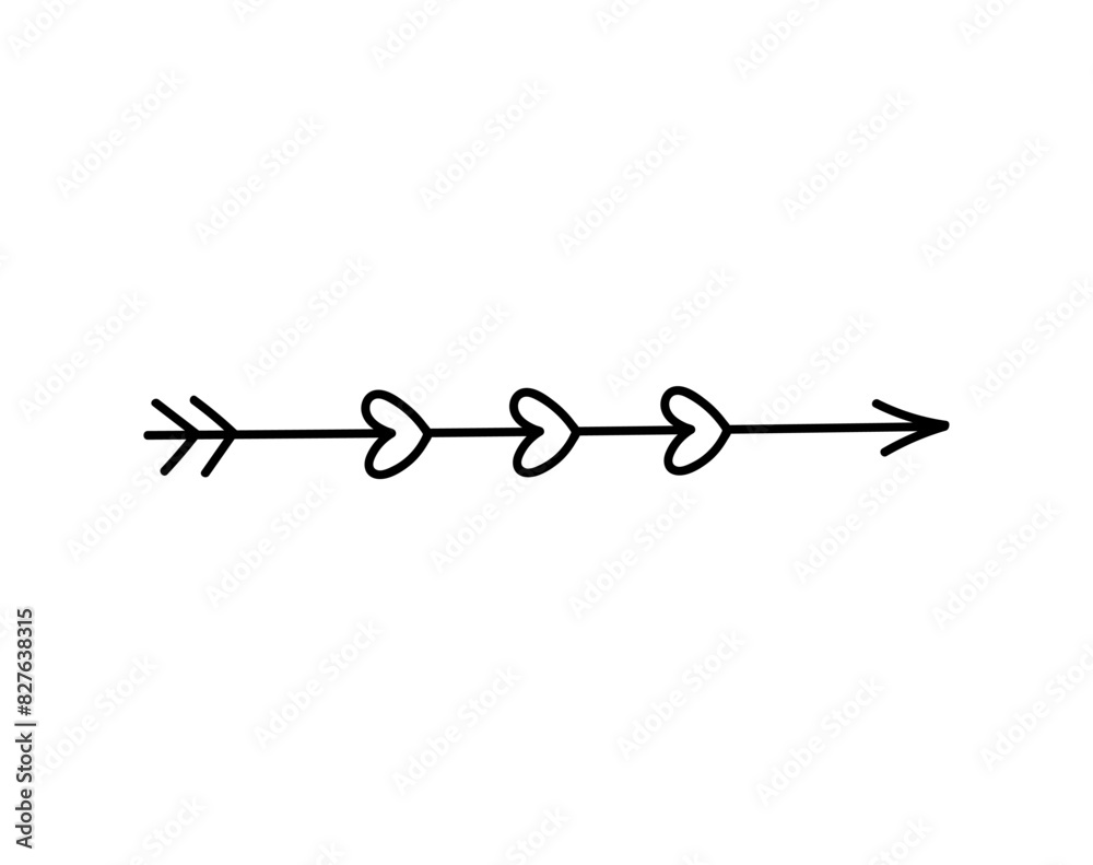 Cute doodle arrow with hearts isolated on white background. Vector hand-drawn illustration. Perfect for Valentine's Day designs, cards, invitations, decorations. Cute doodle arrow with hearts isolated on white background. Vector hand-drawn illustration. Perfect for Valentine's Day designs, cards, invitations, decorations.