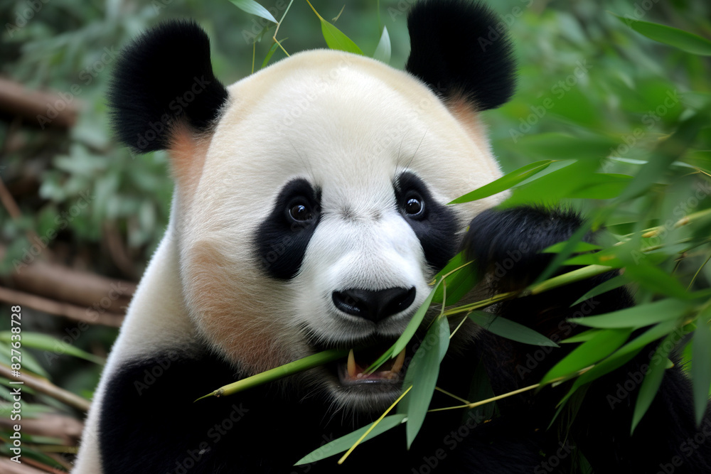 Fototapeta premium giant panda eating bamboo