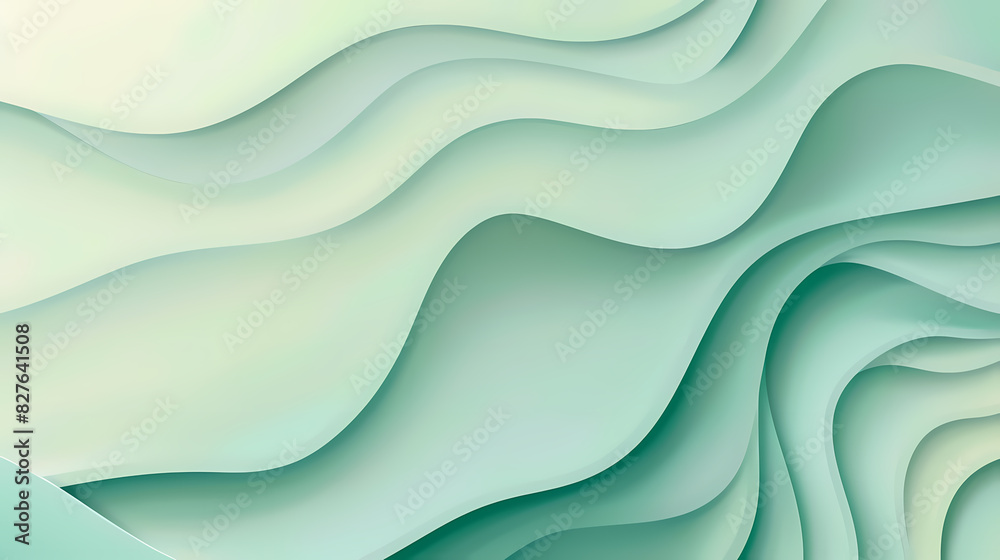 Obraz premium Abstract green wave texture with layered geometric shapes, creating a fluid and calming background perfect for design projects and presentations.