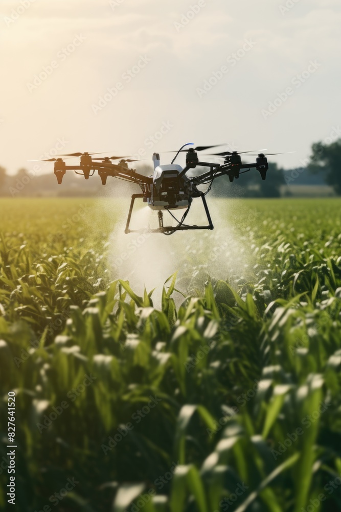 A drone is spraying a field of corn A drone is spraying a field of corn
