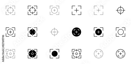 A Collection Of Focus Target Outline And Glyph Vector Symbols Apps, Websites Ui Designs Suitable For Aim,Focus,Viewfinder,Crosshair,Target Vector Illustration Linear Pictogram Pack
