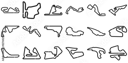 A Collection Of F1 Racing Circuits Vector Symbols Apps, Websites Ui Designs Suitable For Racing,Track,Race,Formula-1,Race-Track Infographic Simple Vector Illustration Logo