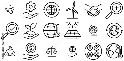A Collection Of Esg Icons Silhouette Vector Logo Design Containing Esg,Clean-Energy,Environment,Globe,Plant Solid Icon Collection. Vector Illustration