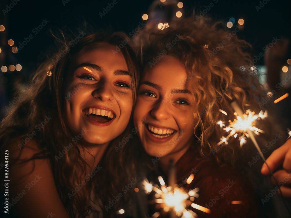 Youthful revelers light up celebrations with sparklers, champagne Youthful revelers light up celebrations with sparklers, champagne