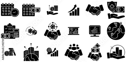 A Collection Of Digital Business Icons Web Header Banner Design Containing Money,Gear,Business,Finance,Dollar Outline Icons Collection. Simple Vector Illustration