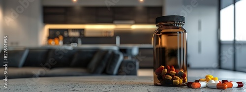 Colorful Capsules And Tablets In Glass Jars On Living Room Table 