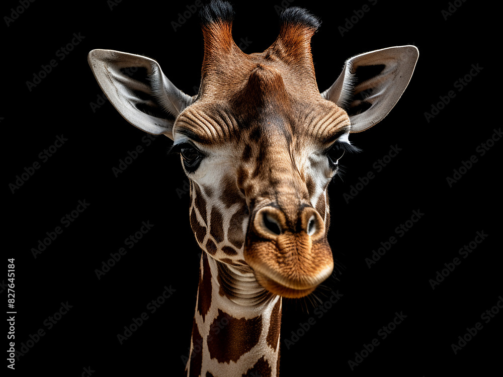 Obraz premium The head of a northern giraffe, with its three horns, captivates