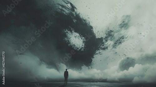 In a striking visual, a silhouette battles against a storm of swirling emotions and suffocating stress, showcasing the exhausting reality of living  photo
