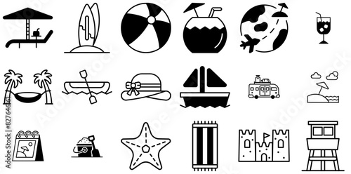 Mega Set Of Vector Beach Vacatiom Icons Silhouette Vector Logo Design Containing Beach,Vacation,Sea,Holiday,Travel Set Vector Flat Line Icons