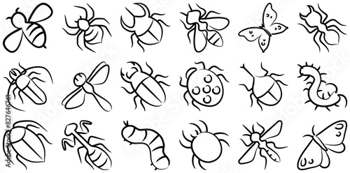 Mega Set Of Vector Animals Insects Vector Symbols Apps, Websites Ui Designs Suitable For Butterfly,Bug,Insect,Beetle,Bee Pictograms And Infographics Design Elements Vector Illustration