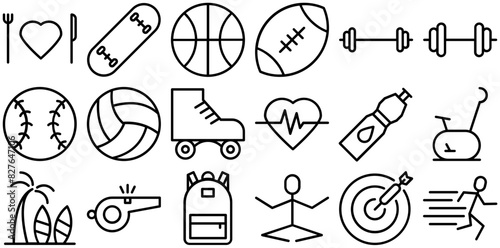 A Collection Of Fitness Line Icons Vector Symbols Apps, Websites Ui Designs Suitable For Exercise,Game,Ball,Workout,Fitness Simple Black Style Symbol Sign For Apps And Website, Vector Illustration