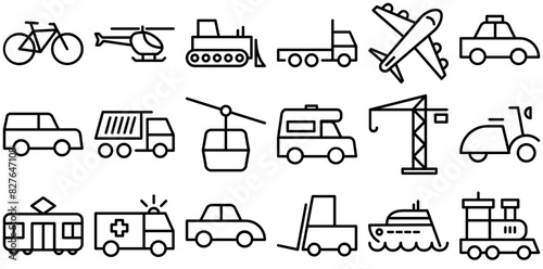 A Collection Of Vehicle Line Icons Isolated Silhouette Solid Icons With Transportation,Vehicle,Automobile,Public-Transportation,Travel Vector Icon Set Linear Pictogram Pack