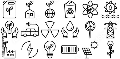 Mega Set Of Vector Green Energy Line Icons Icons Web Header Banner Design Containing Energy-Efficient,Eco-Friendly-Bulb,Green-Energy,Power,Light-Bulb Set Vector Flat Line Icons