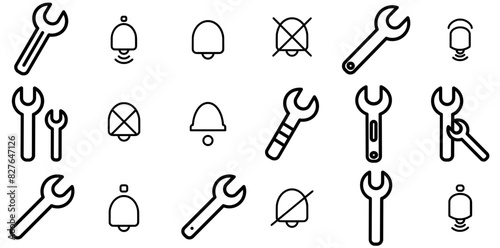 Set Of Linear Line Isolated Silhouette Solid Icons With Tool,Notification,Screwdriver,Bell,Control Business Infographic Elements Logo Vector Illustration