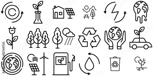 Set Of Ecology Line Icons Icons Silhouette Vector Logo Design Containing Ecology,Earth,Global,Environment,Ecofuel Vector Icon Set Linear Pictogram Pack photo