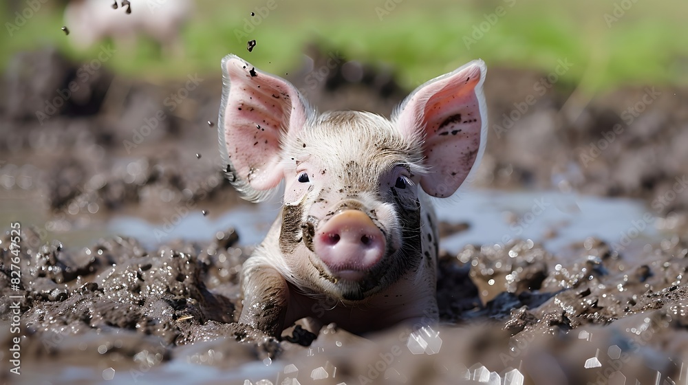Joyful Piglets Muddy Playtime on a Sunlit Farm Joyful Piglets Muddy Playtime on a Sunlit Farm