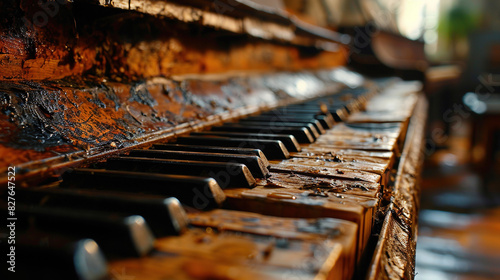 Contemporary Vintage Rustic Piano Keys On Blurry Background