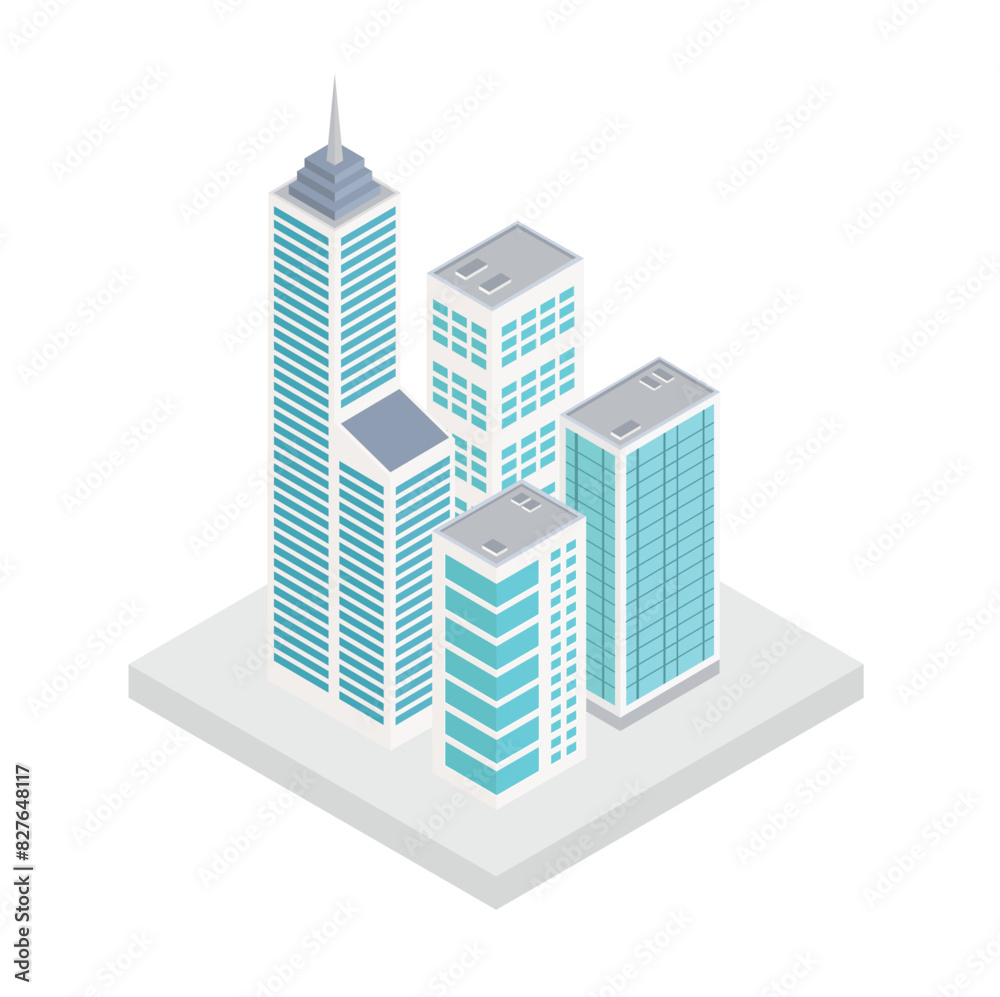 Fototapeta premium Isometric office building. Business skyscrapers vector design Illustration.
