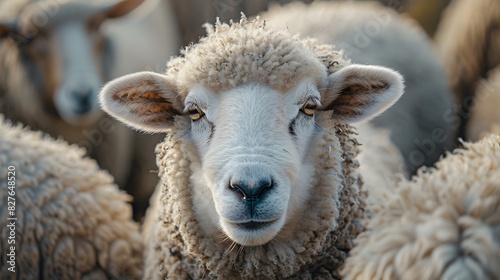 Gentle Gaze A Closeup Portrait of a Sheeps Woolly Face photo