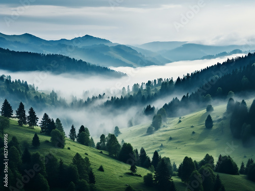 Explore the eerie allure of misty hills in the Carpathians photo
