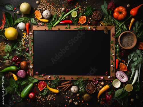 Create a collage with food photos, framing the concept with text space photo