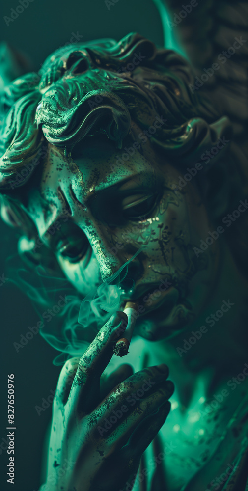 Fototapeta premium Sculpture smoking a cigarette.Minimal creative art and health concept.