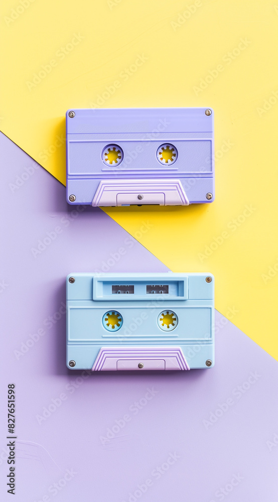 audio cassette tapes on pastel violet background.Minimal creative vintage art and musical concept.Flat lay audio cassette tapes on pastel violet background.Minimal creative vintage art and musical concept.Flat lay