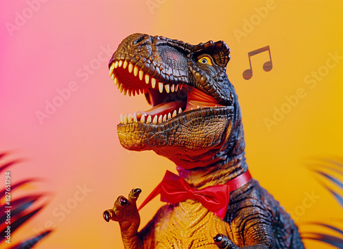 tyrannosaurus rex dinosaur singer.Minimal creative fun and art concept.