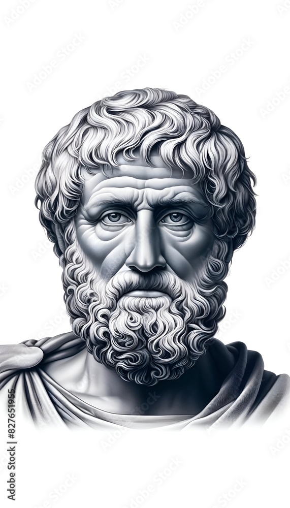 Portrait of Aristotle isolated on a white background.