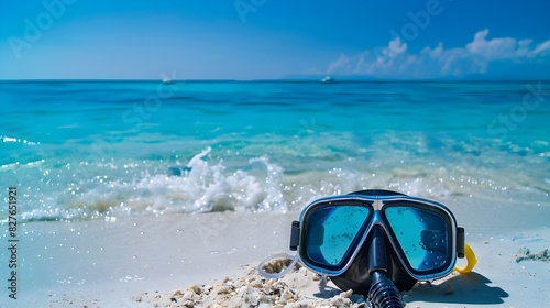 Solitary Scuba Mask Awaits New Owner to Uncover the Vivid Blue Ocean's Underwater Paradise in