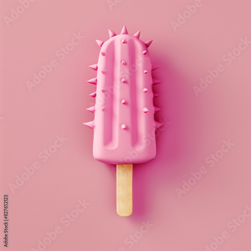 Cactus ice cream on a stick.Minimal creative food concept.Flat lay   © sunaiart