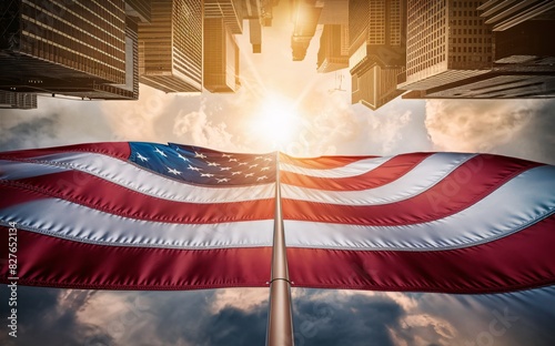 American flag waving against a clear blue sky, symbolizing freedom and patriotism, memorial day photo