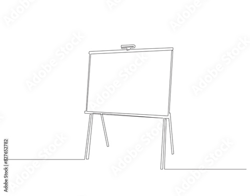 Continuous one line drawing of standing whiteboard. One line drawing illustration of whiteboard for explaining. Presentation for work concept continuous line art. Editable outline.