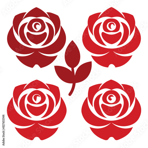 Set of rose flower vector icon on white background