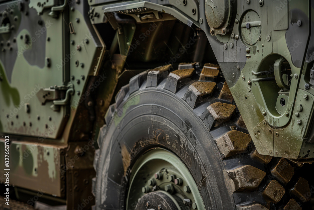 Close-up of Military Vehicle Tire and Camouflage Detailing Close-up of Military Vehicle Tire and Camouflage Detailing
