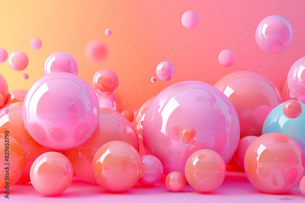 A bunch of pink and blue spheres are floating in the air A bunch of pink and blue spheres are floating in the air